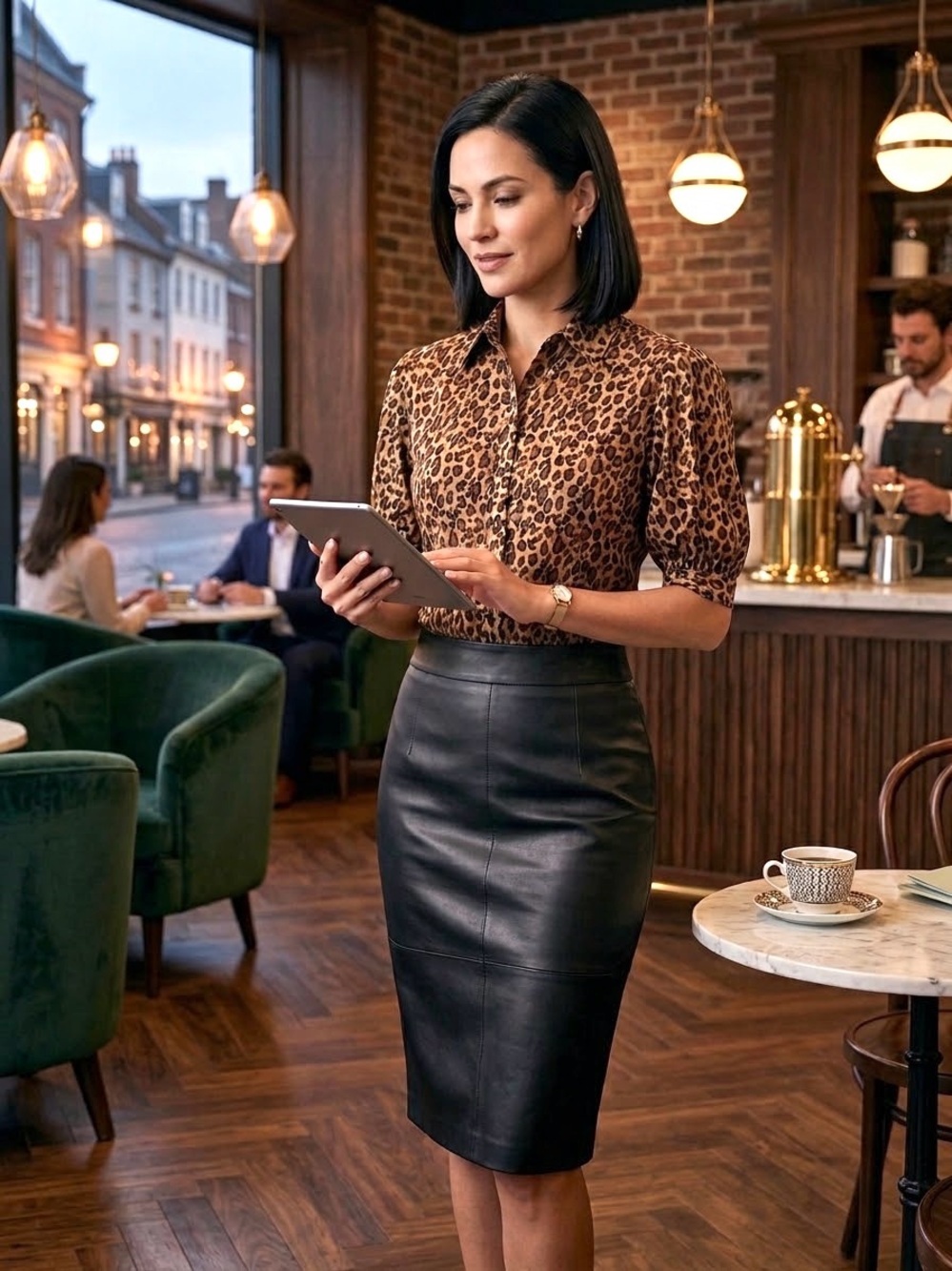 LAUREN Ralph Lauren Leopard Print Puff-Sleeve Blouse- Tan/Brown